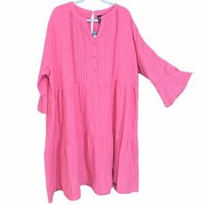 Ulla Popken Coral Pink Tiered Cotton Midi Dress Plus Size 20 NWT romantic flowy